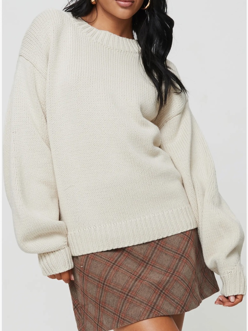 ·Princess Polly· Cream Harmony Oversized Crewneck Sweater